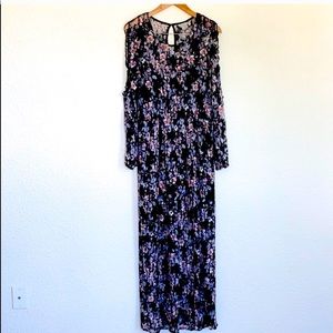 Open shoulder Black Floral Maxi Dress-NWOT
